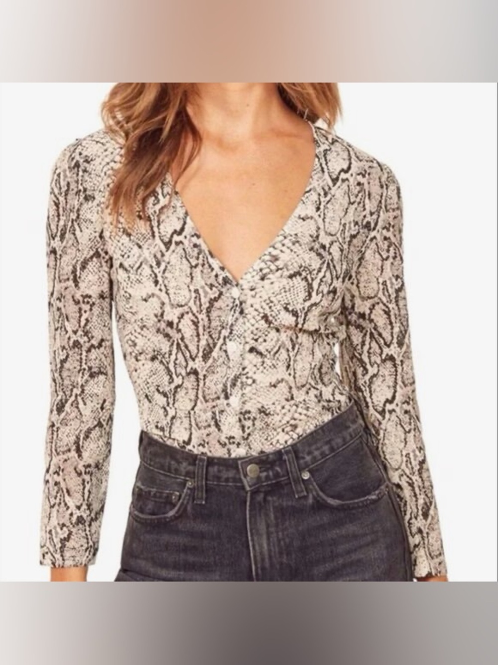 Reformation Jenma Long Sleeve Snakeskin Blouse